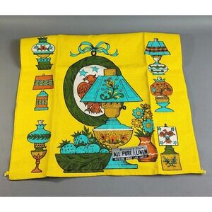 Vintage Parisian Prints MCM Colorful Tea Towel 100% Linen Lamps Patriotic Eagles